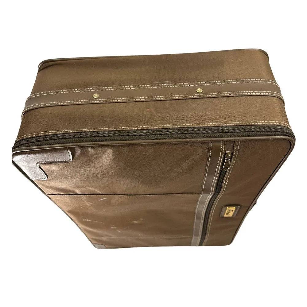 Vintage Verdi Chocolate Brown Suitcase With Wheels And Front Zip Pocket